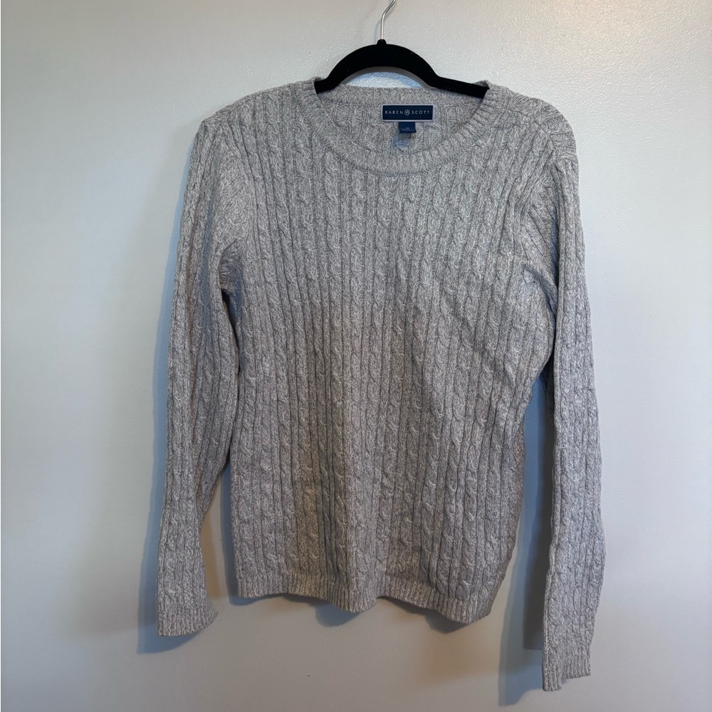 Karen Scott grey cable knit sweater size medium